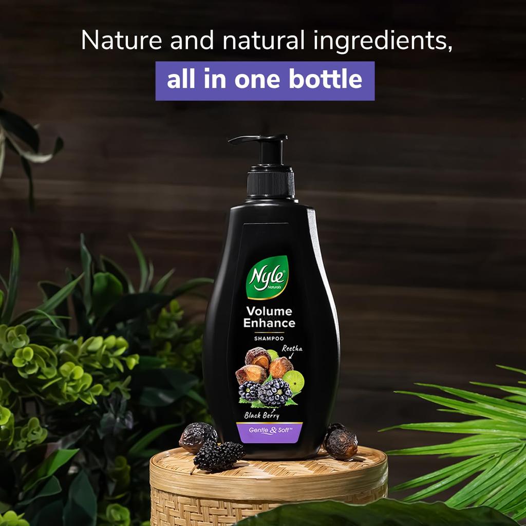 Nyle Naturals Volume Enhance Shampoo For Voluminous Hair With Reetha Blackberry & Amla Gentle Daily Care 400ml