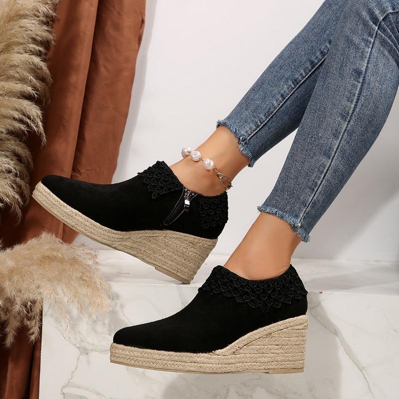 Женская обувь 2024 года, горячая распродажа, Рим, женские туфли на высоком каблуке, повседневные туфли-лодочки на платформе, женские туфли на шнуровке с боковой молнией на танкетке, женская обувь для активного отдыха Zapatos