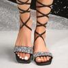 Обувь для женщин 2024 НОВЫЕ летние модные сандалии на плоской подошве с открытым носком Сексуальные однотонные пляжные сандалии на шнуровке для женщин Босоножки со стразами