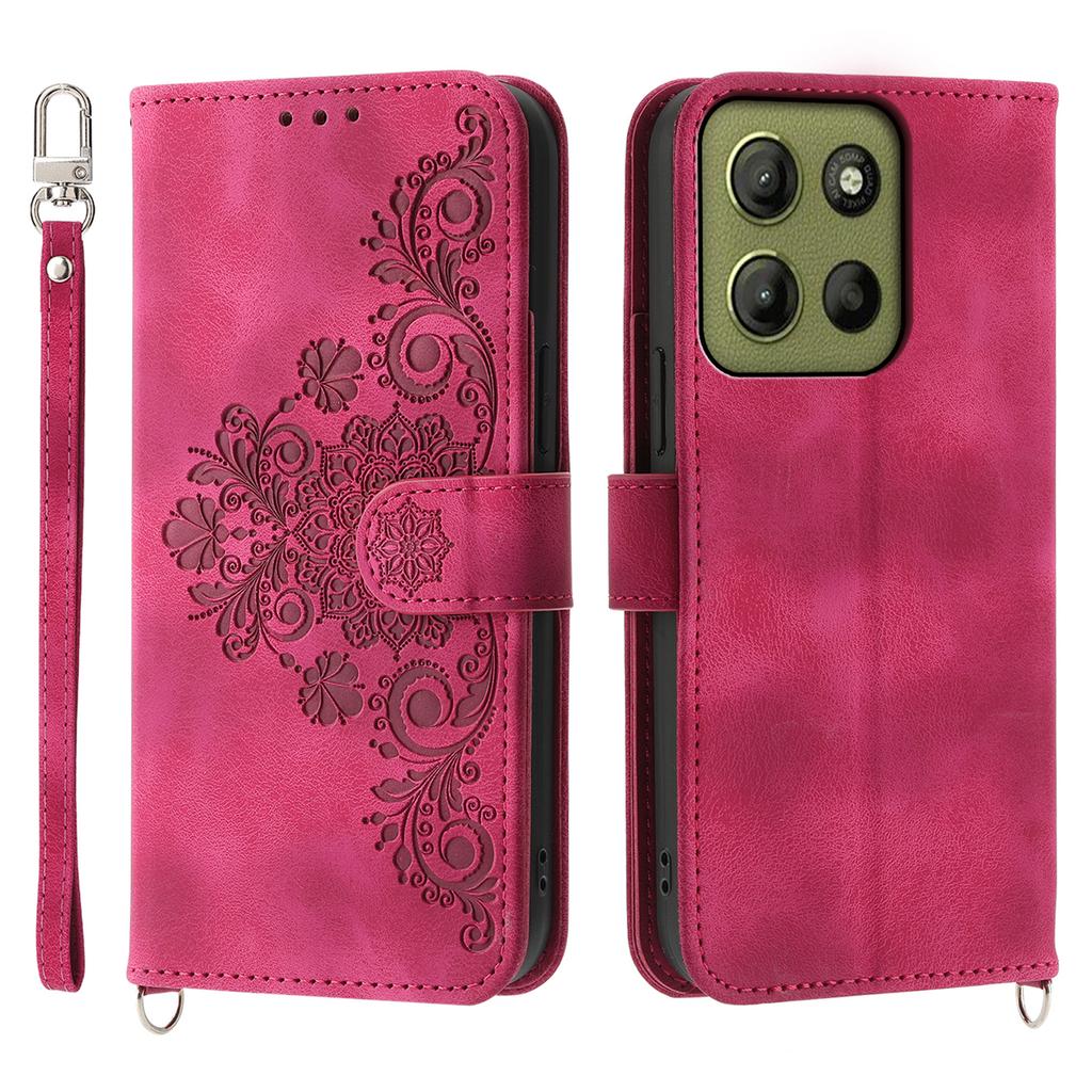 For Motorola Moto G15 4G Case Flower Pattern PU Leather Wallet Phone Cover with Strap