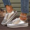 Foreign Trade Large Size Casual Single Shoes Women's 2025 Autumn New Flat Bottom Round Head Lace-up Color Matching Fashion Single Shoes Women