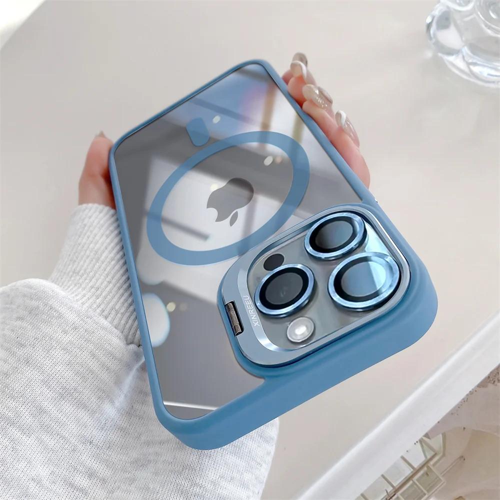 Роскошный HD с пленкой для объектива, магнитный чехол для телефона Magsafe для iPhone 14 11 12 13 15 16 Pro Max, защитный чехол для беспроводной зарядки