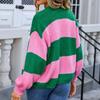 Women's Casual Fashion Comfortable Round Neck Cardigan Colorblock Long Sleeve Street Trend Knitted Sweater