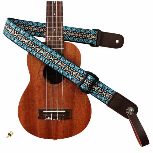 MUSIC FIRST? Country-Style Soft Cotton & Genuine Leather Ukulele Strap, Ukulele Shoulder Strap Version 2.0 (with MUSIC FIRST Genuine Leather Strap Loc