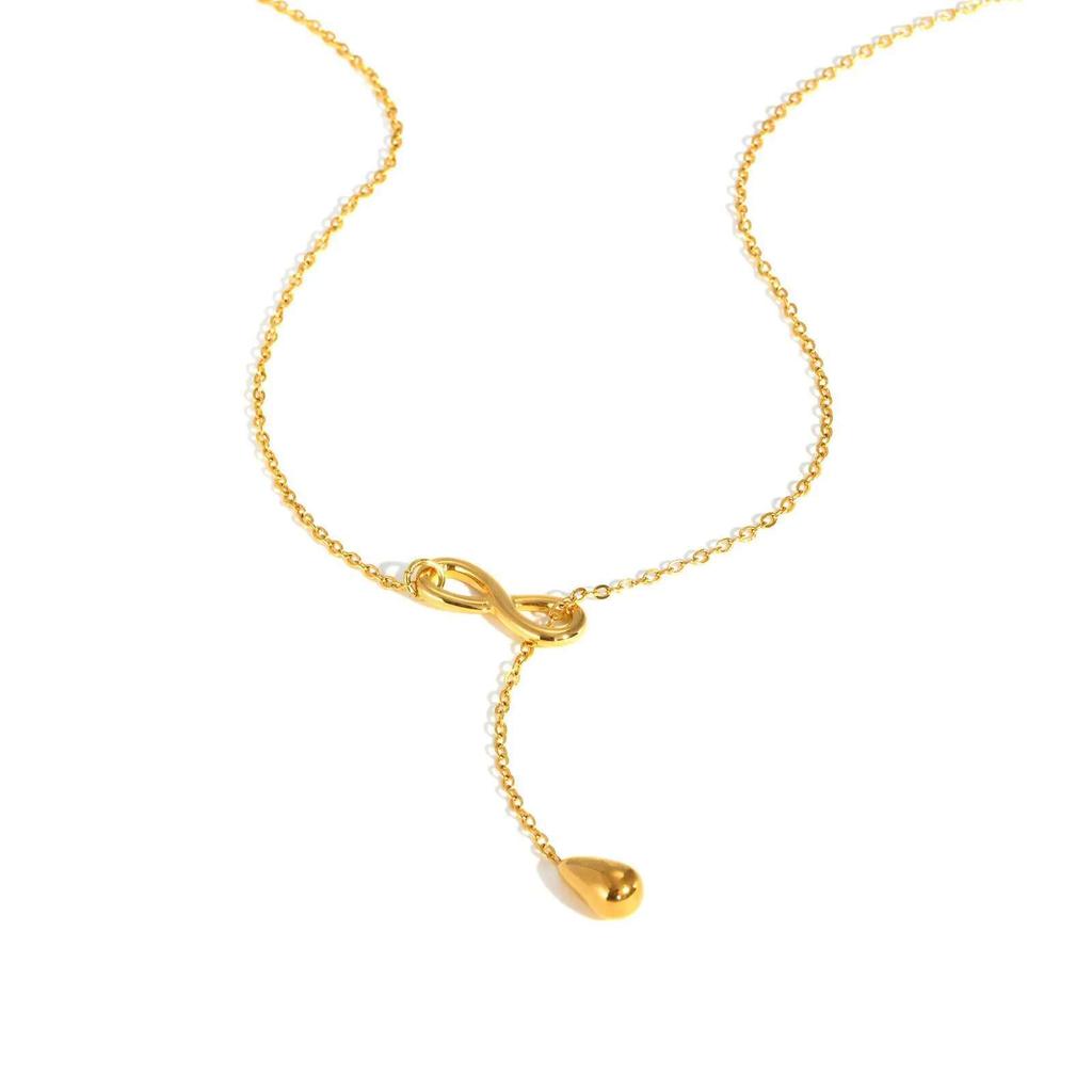 Prjewel K Chain Choker For Women Stainless Steel Infinite Love Eternal Water Drop Pendant Y-Shaped Necklace Mother's Day Gift