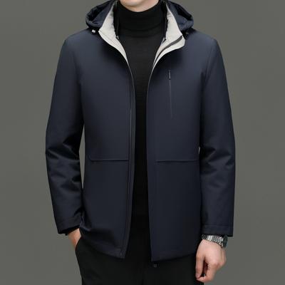 Утолщенная куртка-пуховик для мужчин среднего возраста, теплая и ветрозащитная, съемная подкладка, повседневная куртка для папы, мужской белый утиный пух