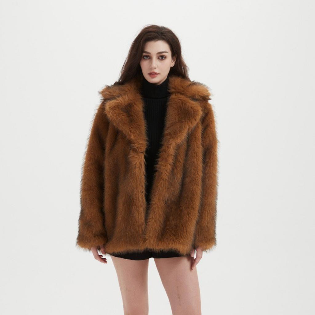 Lapels Faux Fur Coat Women Winter Brand Designer Fluffy Fox Fur Jacket Luxury Furry Overcoats Girl Stylish Long Outerwear