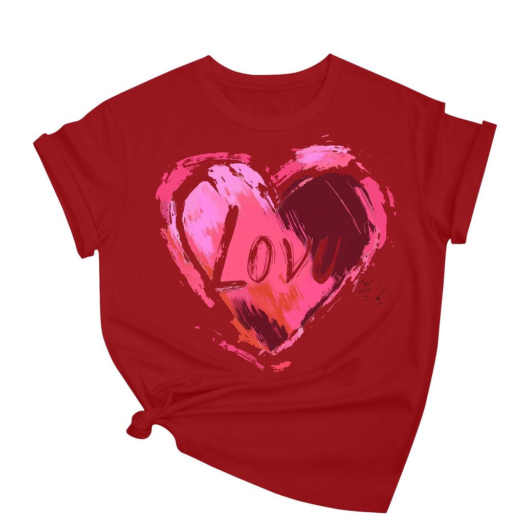 Женская повседневная свободная футболка с принтом ко Дню святого Валентина, круглый вырез, пуловер, топ с короткими рукавами