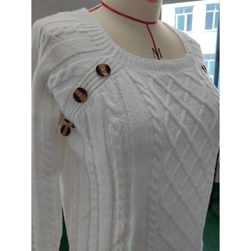 Осенне-зимний женский повседневный свитер с квадратным вырезом и пуговицами