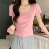 Big Round Neck Elastic Slimming Short-sleeved Top Women's Summer Short Solid Color Versatile Hot Girl Lively Age-reducing T-shirt