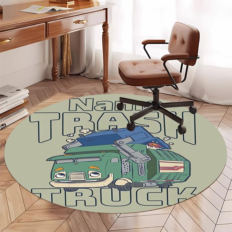 Custom Name Trash Truck Printed Round Rug Carpet Chair Rug Area Rug Entryway Doormats,for Office Chair Living Room Bedroom Kitchen Room.