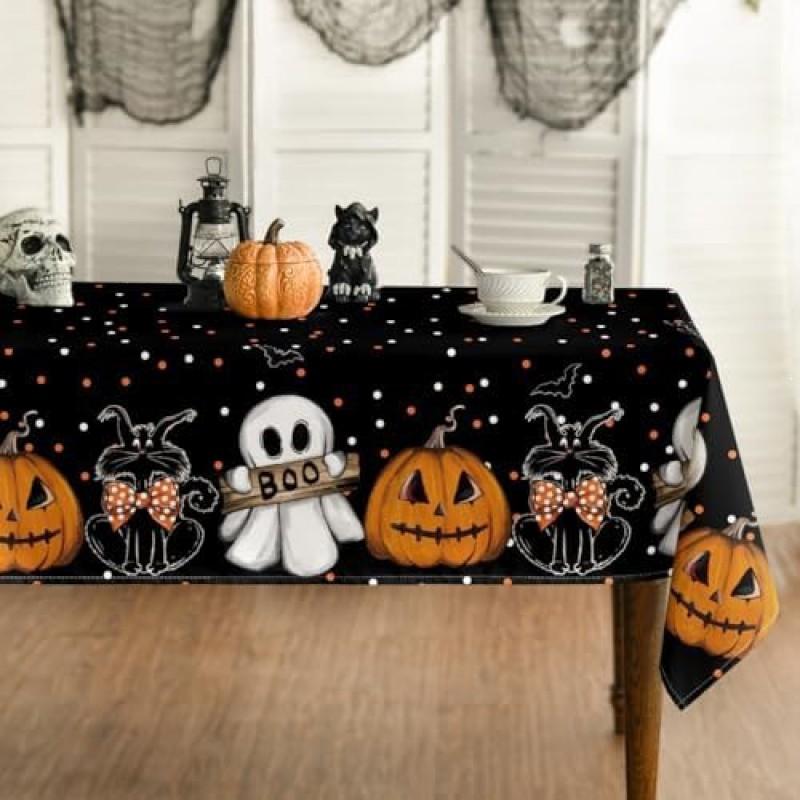 Halloween Tablecloth Rectangular Jack-o-Lantern Ghost Cat Party Decor Waterproof Oil-Resistant Placemat