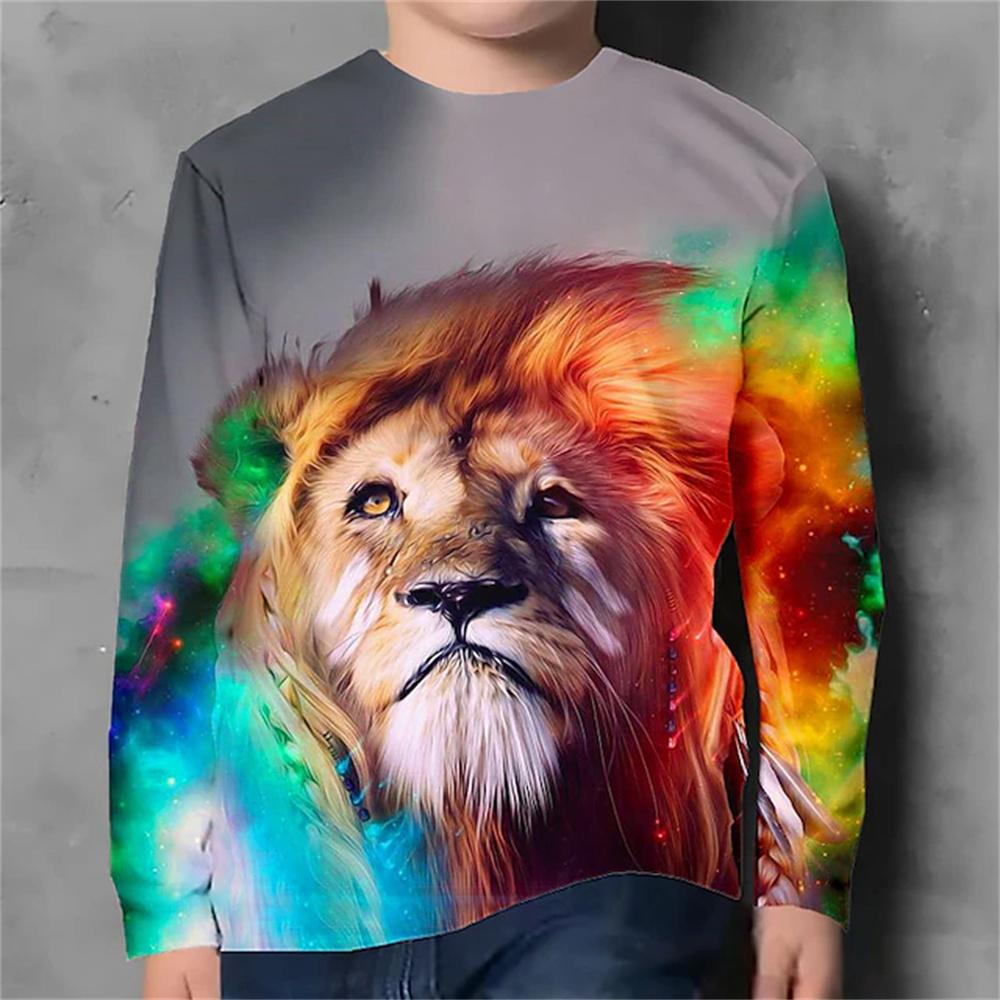 Children's Clothing Boy T-shirt Long Sleeved Cartoon Animal 3D Printed Fun Top