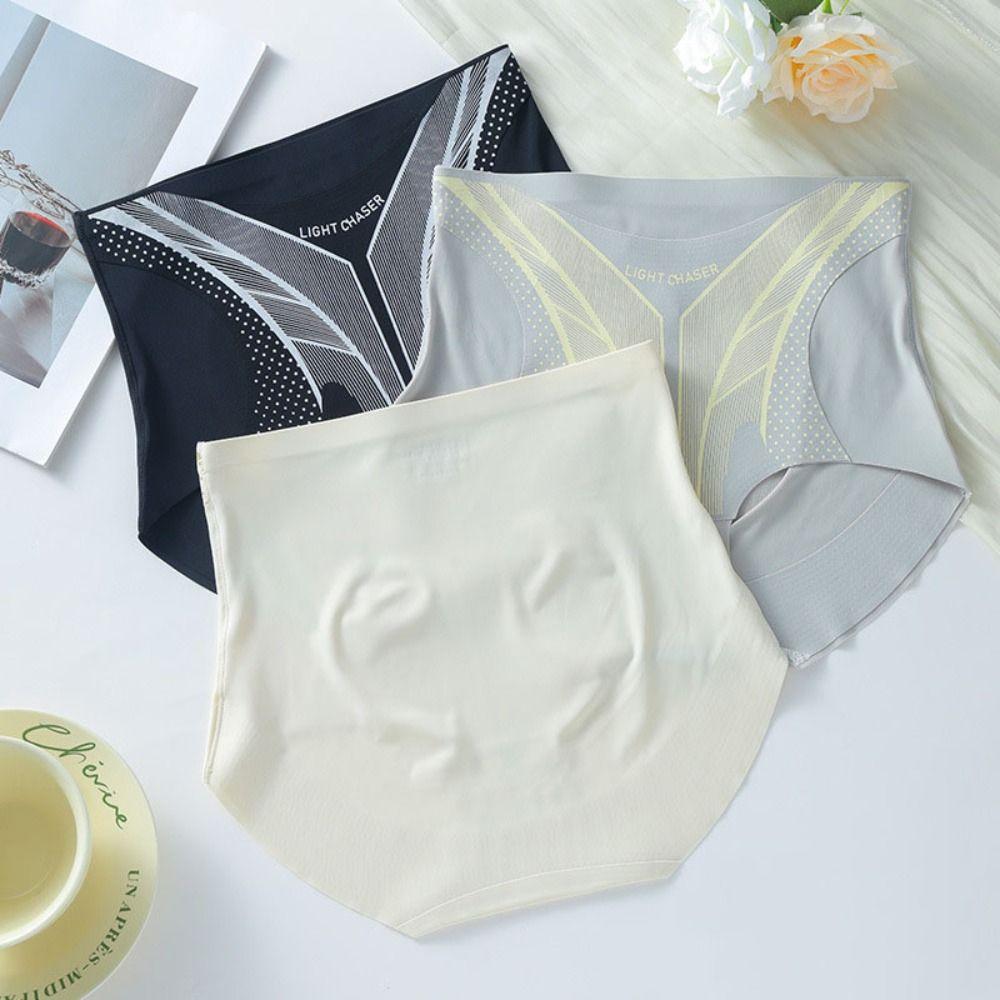 Traceless Women Ice Silk Briefs High Waist Hip Lift Shaper Leggings Casual Postpartum Panties  Gym