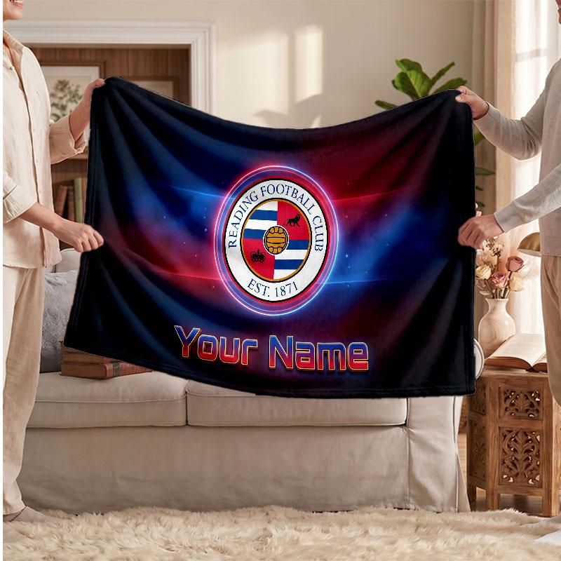 Reading FC Personalized Fleece Blanket With Football Logo, Custom Name Text Soft Warm Home Throw Blanket