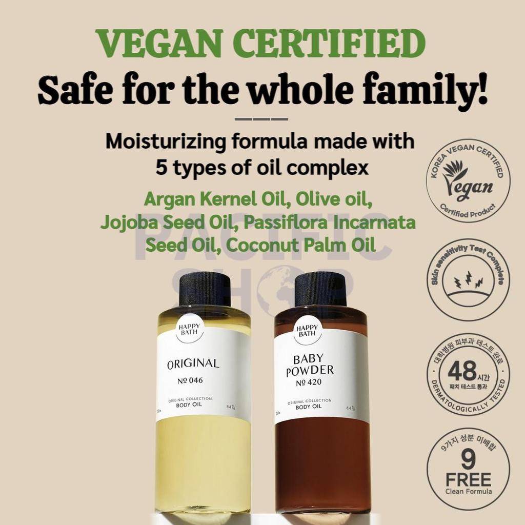 HAPPY BATH VEGAN Оригинальная коллекция масел для тела 250мл (Оригинал, Детская присыпка)