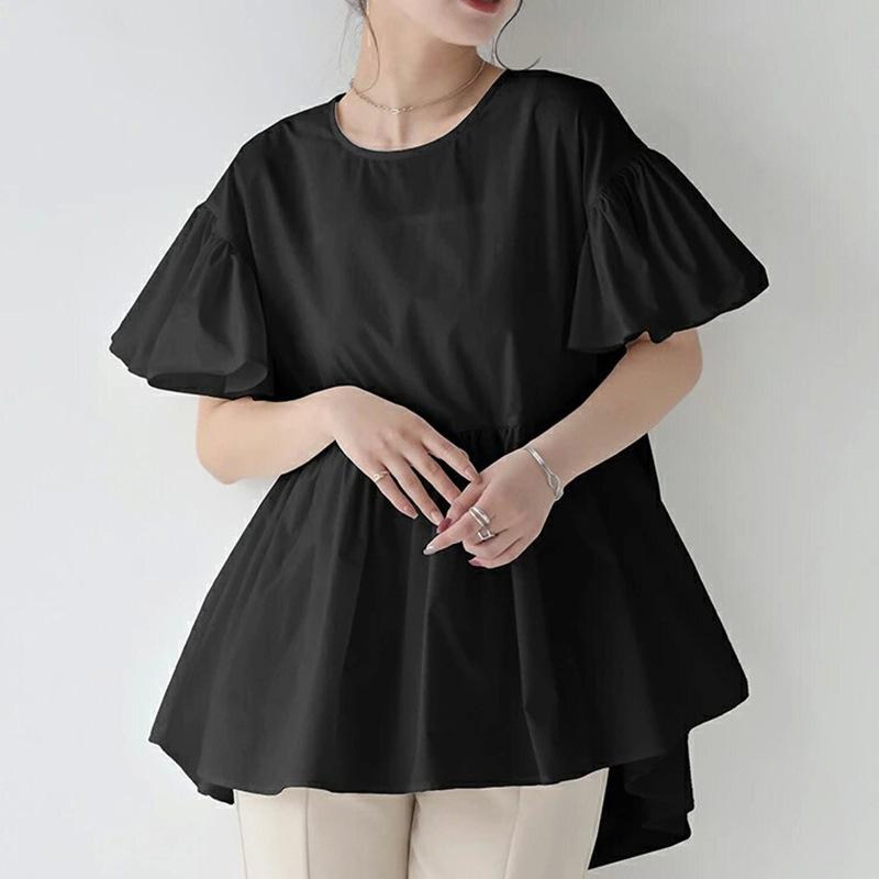 Women's Shirt, Lotus Leaf Sleeves, Loose Round Neck Top for Women In Summer