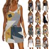 Женское модное повседневное платье без рукавов с принтом и завязками на шнурке с карманами