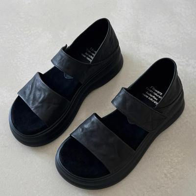 Мягкая кожа~ сандалии на платформе женская летняя одежда ретро повседневная увеличивающая рост юбка красивые универсальные на мягкой подошве римские туфли