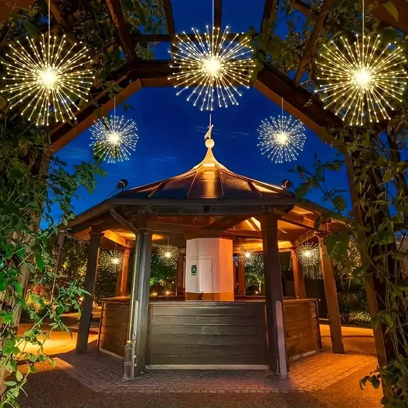 Светодиодные гирлянды-фейерверки на солнечной батарее - Погодоустойчивая звездная атмосфера одуванчика для кемпинга и навесов