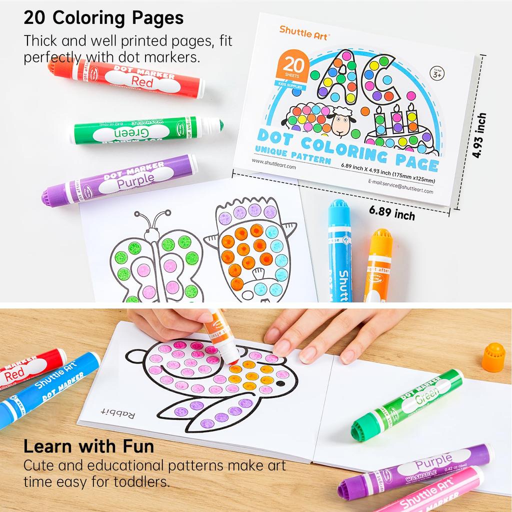 Shuttle Art Dot Marker Color for Includes 1 Coloring Easy to Great for and Gifts Pens, 30-Color Set, 12ml, Kids, Water-Based, Washable, Book, Grip,