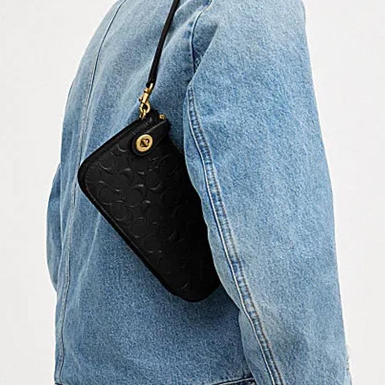 Coach Penn 21 Solid Color Embossed Letter Hardware Zipper Closure Leather Underarm Handheld Shoulder Bag Small Women bags Black CM552-B4BK