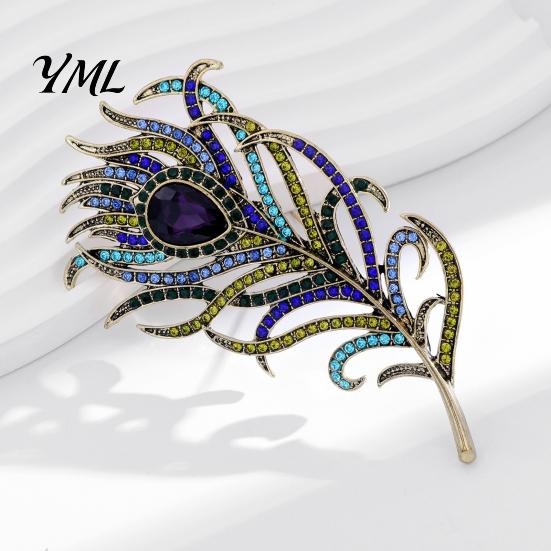 Lapel Pin with Sparkling Rhinestones Vintage Feather Brooch for Women, Metal Rhinestones, Decorative Accessory Suits Coats Shawls Hats