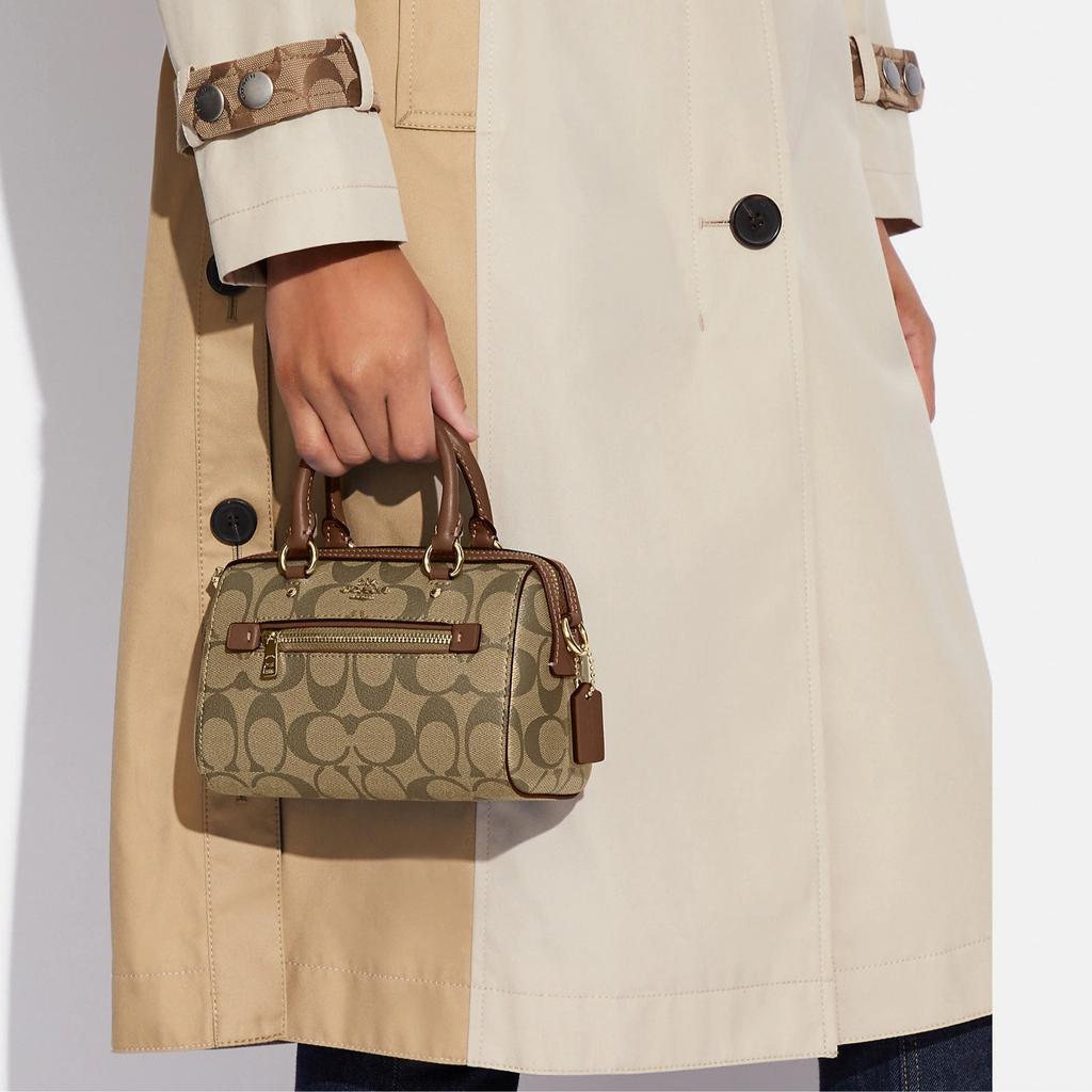 New COACH Rowan Artificial Leather Boston Bag Handbag Shoulder Bag Crossbody Bag Mini Women's Gold & Khaki C9947-IME74