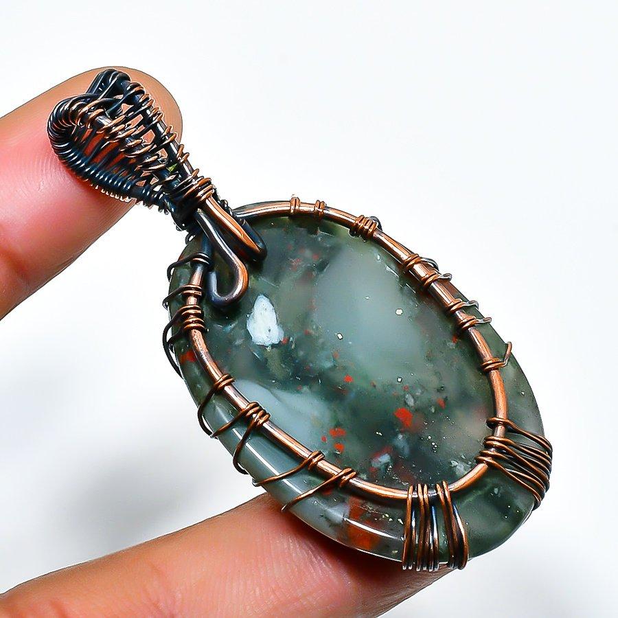 Подвеска из медной проволоки ручной работы с драгоценным камнем-кровавым камнем 2,17 дюйма