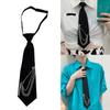 Japanese Punk Black Necktie Long Chain Metal Pin Tie Student Uniform Adjustable Pre Tied Neck Tie Shirt Collar Neckwear