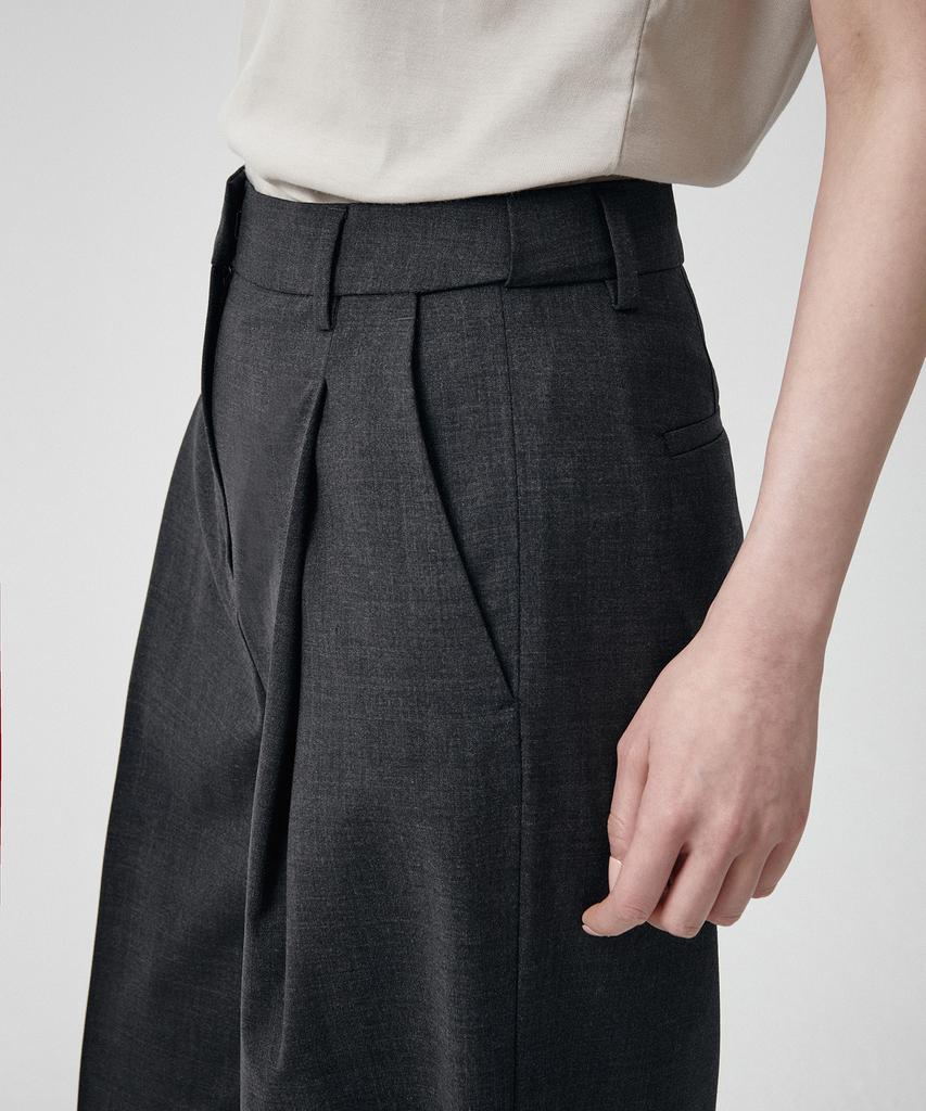 MUSINSA STANDARD WOMAN Женские летние шерстяные брюки с одной складкой, широкие, с скрытой эластичной талией [Угольно-серый]