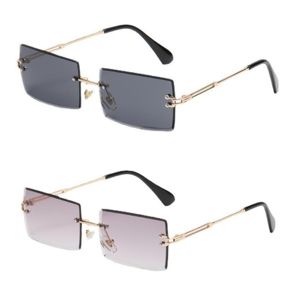 2pcs Sunglasses For Women Fashion Rimless Beach Gradient Sunglasses Original Rectangle Glasses UV400 Eyeglasses