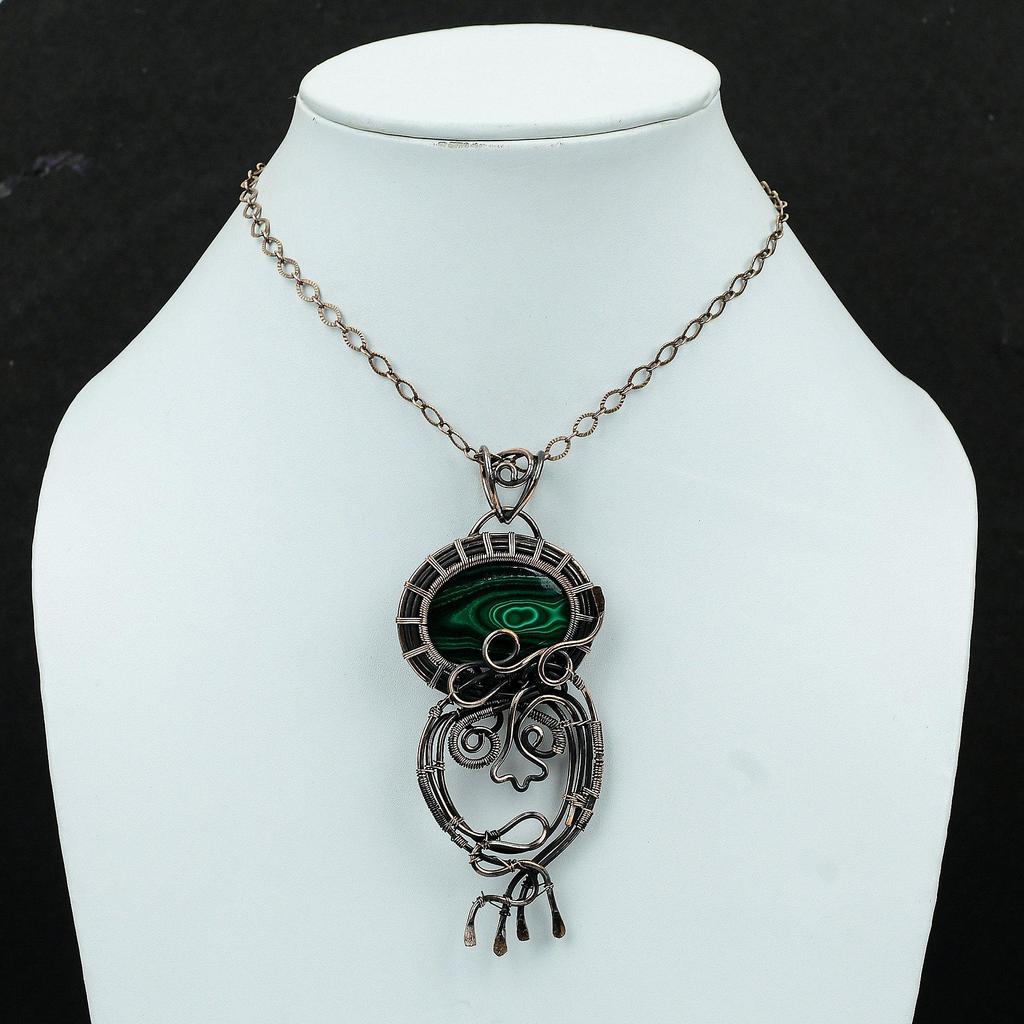 Malachite Gemstone Pendant Copper Wire Wrapped Pendant Handmade Pendant Copper Jewelry Designer Pendant Wire Wrapped Jewelry Gift For Women
