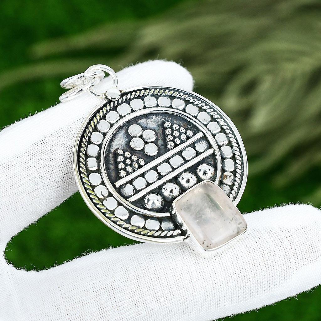 Memorial Day Sale Natural Rose Quartz Sterling Silver Ethnic New Pendant Jewelry