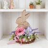 Easter Bunny Wooden Sign Desktop Bunny Ornament with Artificial Flower Spring Party Tabletop Centerpiece for Tiered Tray Home Decor