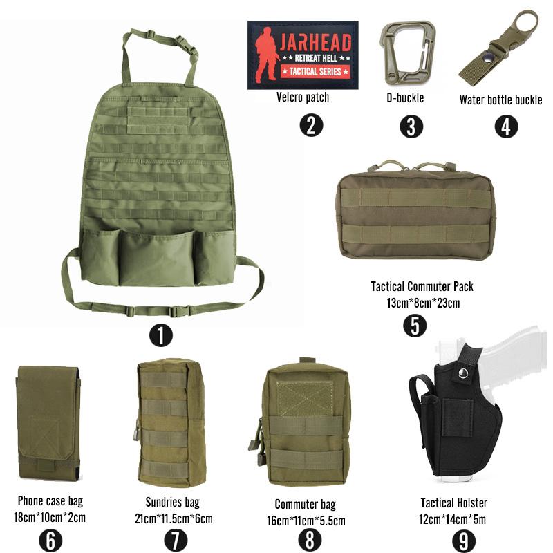 MOLLE Car Seat Back Organizer Tactical Vehicle Seat Panel Storage Bag with Multi EDC Pouch Phone Bag for Hunting Camping Travel
