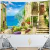 Architectural Iandscape Tapestry Wall Hanging Simple Retro Bohemian Printed Polyester Bedroom Decoration