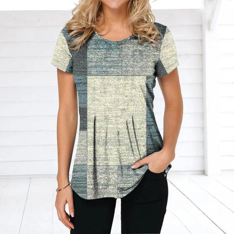 Женская футболка в стиле ретро, ​​футболки с клетчатым принтом, лоскутная одежда, блузка с круглым вырезом и короткими рукавами, женские топы большого размера, женская рубашка в стиле Харадзюку
