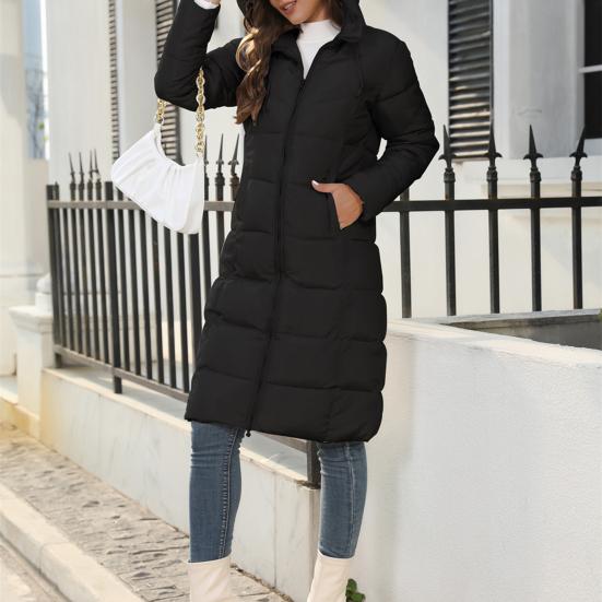 Женское зимнее пуховое пальто с толстой подкладкой и капюшоном, защита шеи, длинный стиль, сплошной цвет