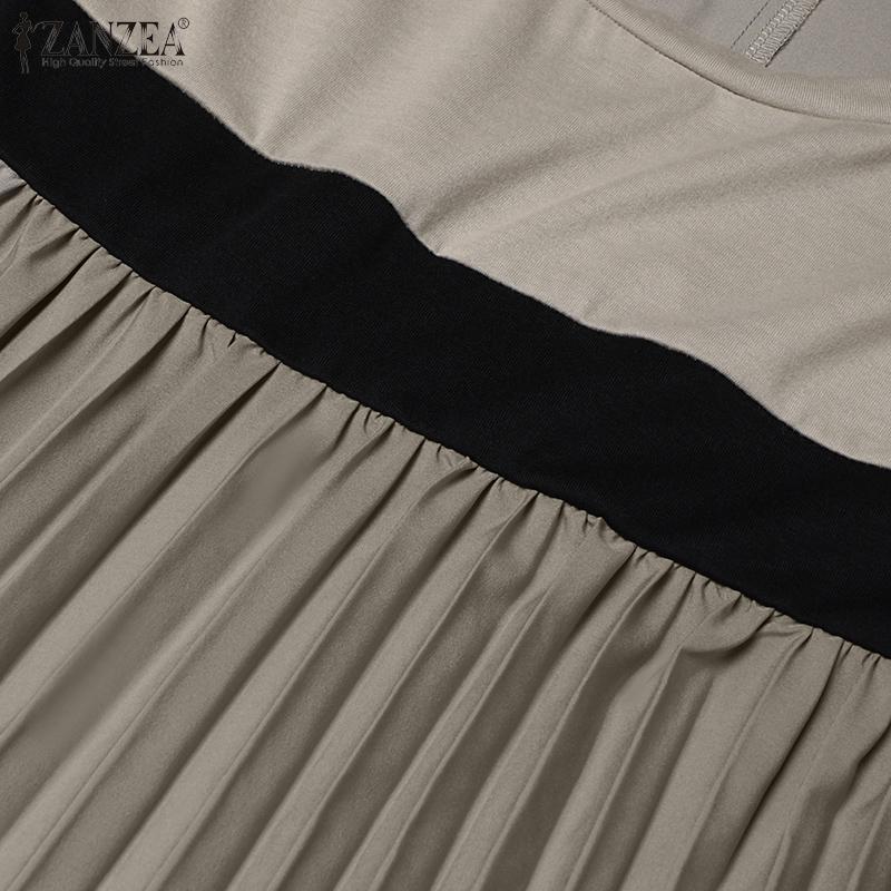 ZANZEA Женское повседневное платье с длинным рукавом в стиле пэчворк, свободное, плиссированное