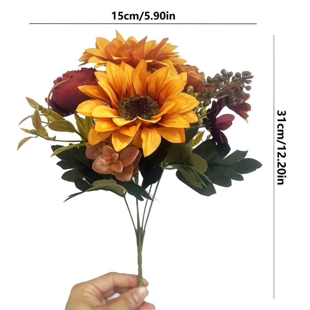Multicolor Sunflower Artificial Flower Green Leaves DIY Faux Daisy Peony Flower Photo Props Accessories Simulation Sunflower