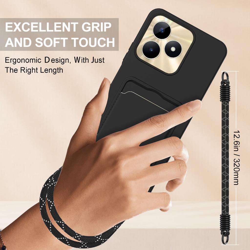 Жидкий силиконовый чехол для Realme Narzo N53 4G/C53 (Глобальный)/(Индия)/C51/Чехол-картхолдер для телефона 4G с коротким ремешком