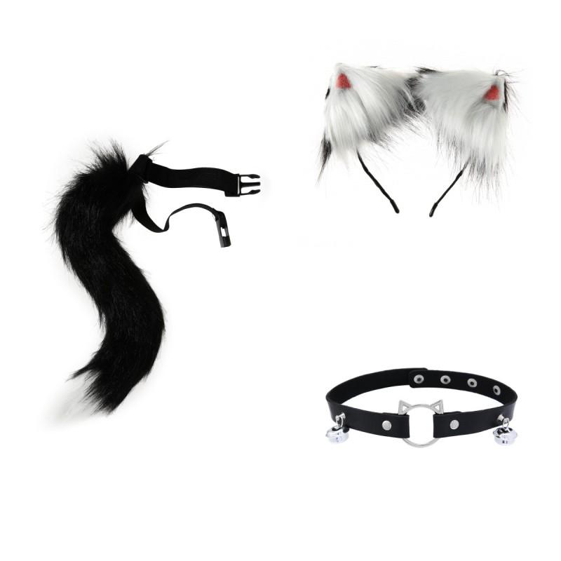 Cat Ear Headband With Tail Collar Set Cosplay Anime Kawaii Costume Accessory Womens Animal Themed Dress Up