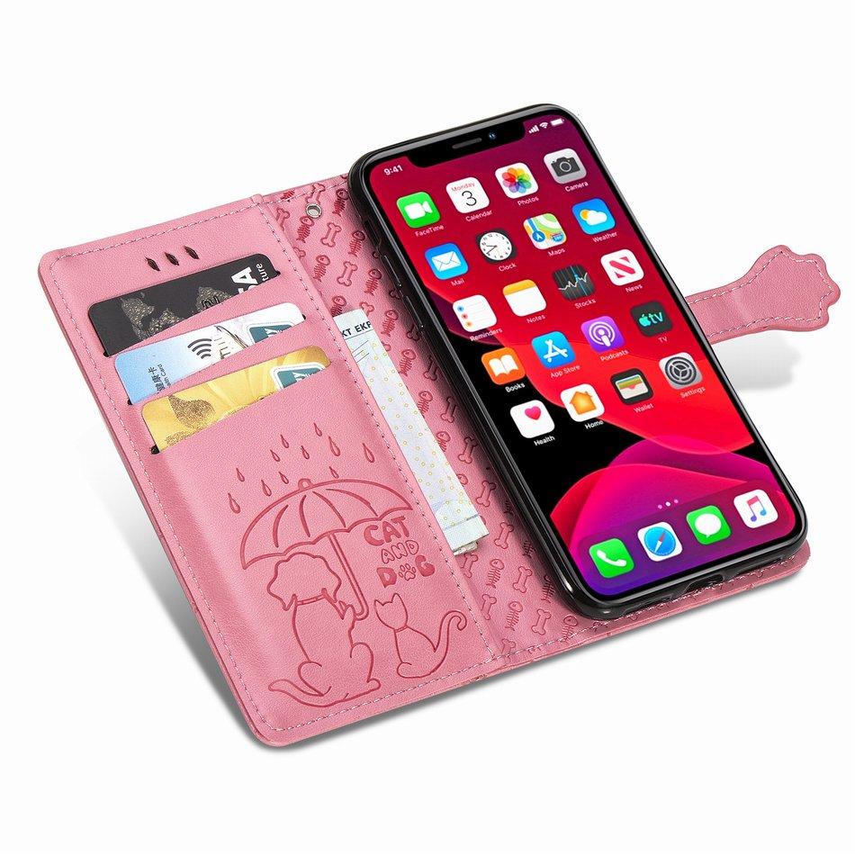 Lovely Cat Dog Kids Phone Holster Case For Apple iPhone 17 Air 16 16E 15 14 13 12 Pro Plus Max Pet Footprint Wallet Cover Cases