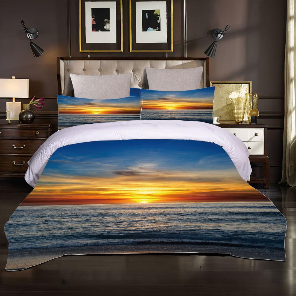 Duvet Cover Queen Size 3D Red Sunset Landscape Digital Printing, Double Size Bedding Set, Fashion Design, For Girls Kids Room