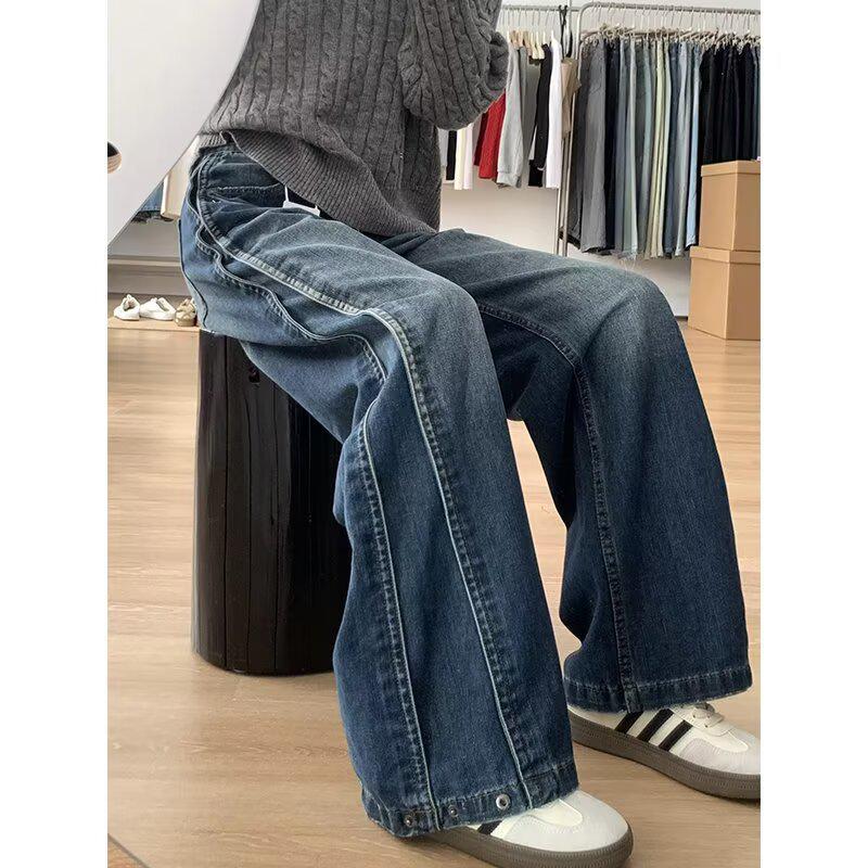 Женские джинсы больших размеров в стиле ретро, с широкими штанинами, с эффектом варки, зауженные, прямого кроя, свободные, для лета 2025