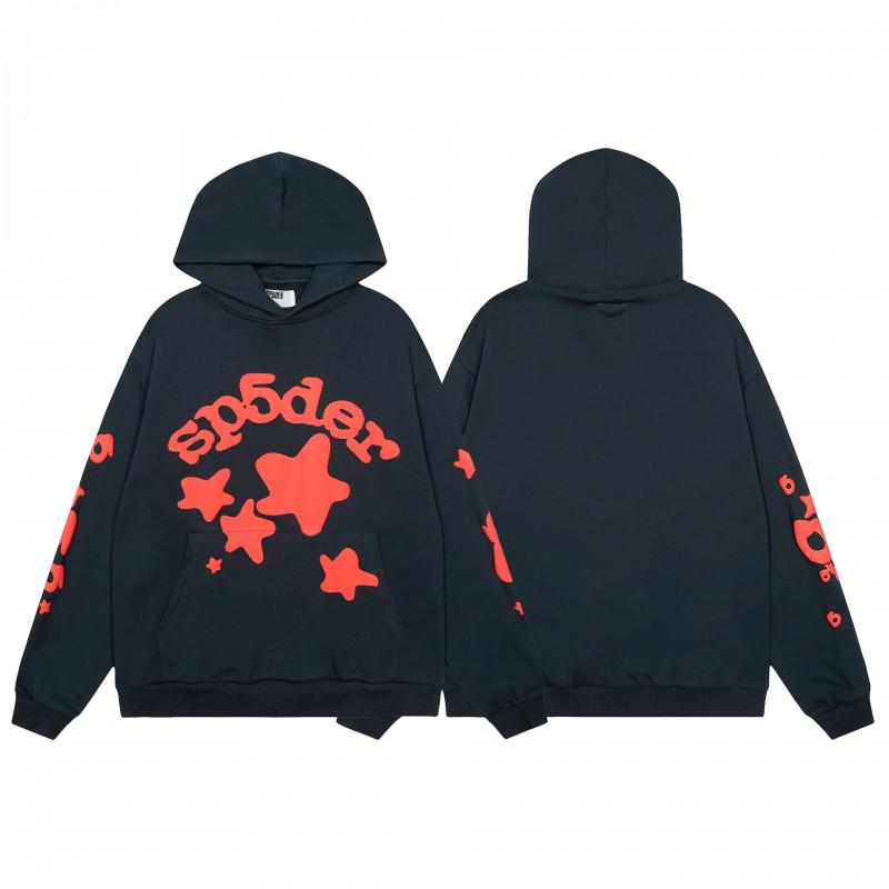 Sp5der Letter Print Hooded Sweatshirt Unisex Oversized Cotton Pullover Fall Casual Wear