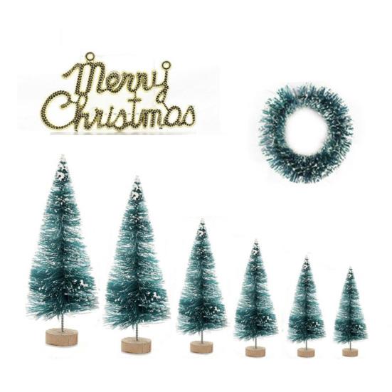 Мини-рождественские елки, набор искусственных елок для бутылок, елочки с деревянной основой, пластиковая настольная фигурка рождественской елки для домашнего офиса, декор для вечеринки