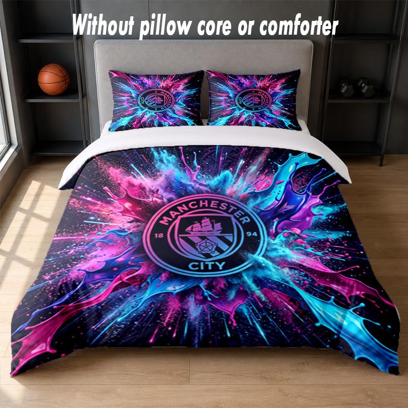Manchester City Design Bed Bedding Set 1 Duvet Cover + 2 Pillowcases Soft Breathable Household Bed Linens