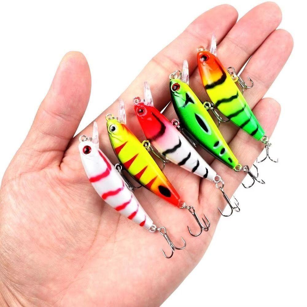 5Pcs/Boxed Slow Sinking Hard Artificial Bait with 2 Trible Hook Wobbler Crankbaits Effective Bass